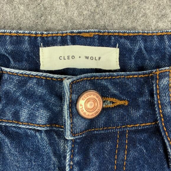 Cleo+Wolf Jeans Womens 29 Blue Straight Leg High Rise Distressed Medium Wash - Picture 3 of 12